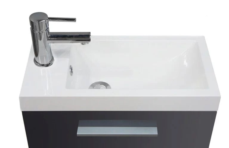 LYSKA Emma Fonteinkastje met Wastafel 50x25x50 cm – Hoogglans Grijs – Softclose Deur – Kunstmarmer – MDF Gelakt