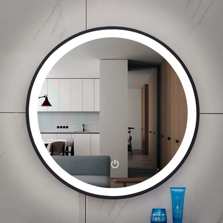 LYSKA Luna LED Badkamerspiegel Rond 80 cm – Dimbaar in Mat Zwart