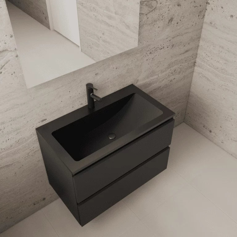 LYSKA Gliss Design Wasmeubel 80 cm - Mat Zwart Onderkast & Wastafel