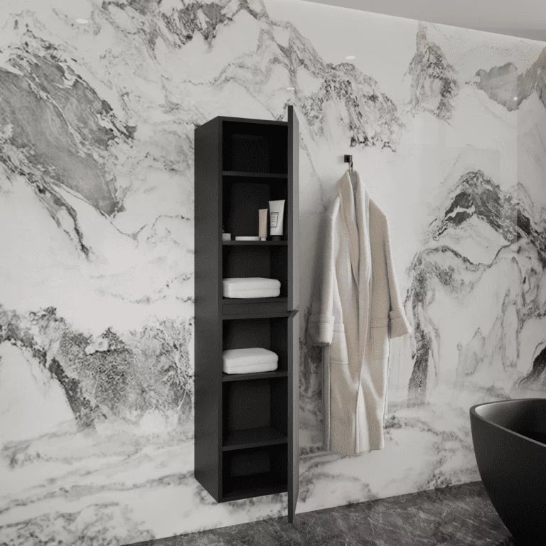 LYSKA Gliss Design Arges Hoge Kast – Mat Zwart – 160×35×35 cm – Ribbelfront