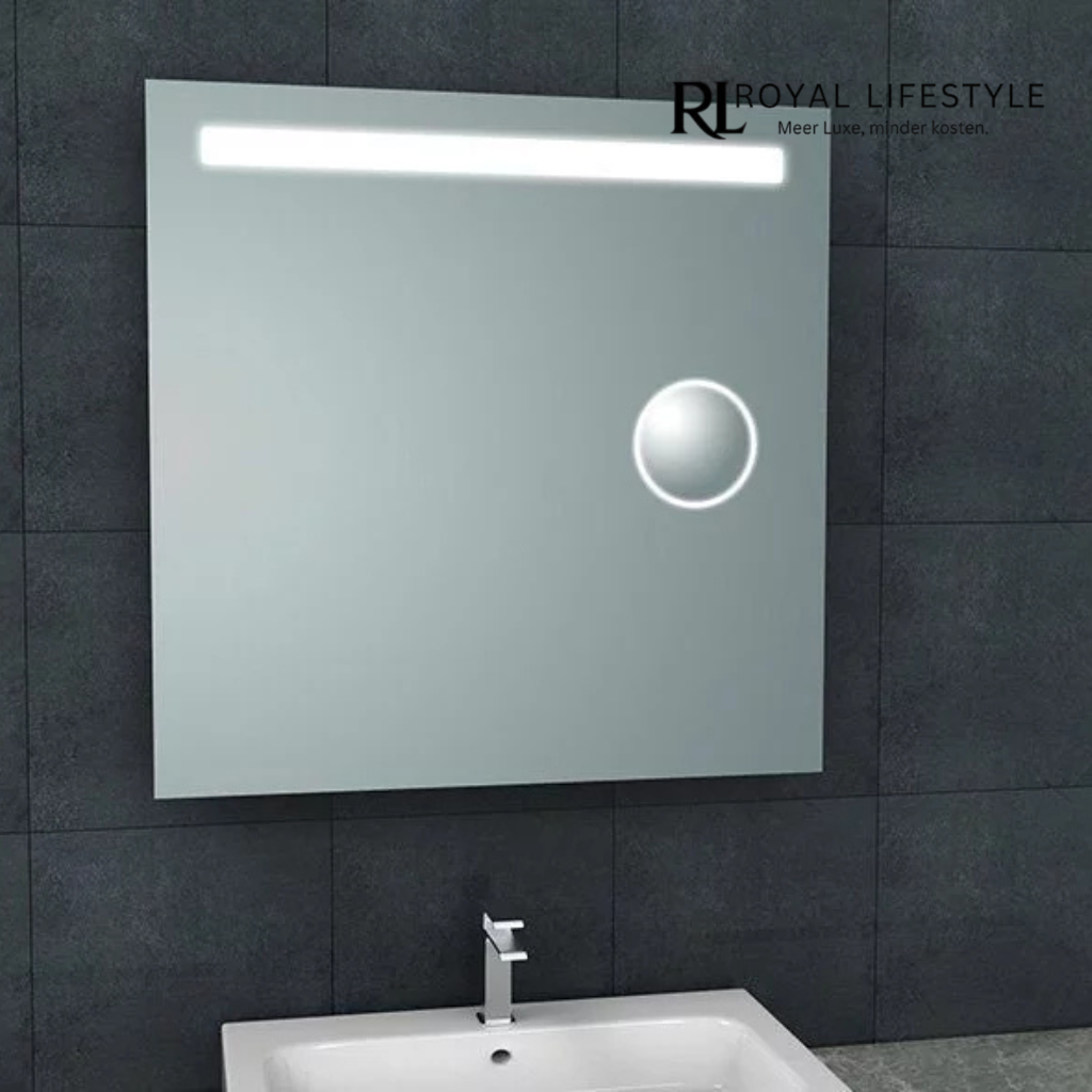 LYSKA Nova LED Badkamerspiegel 80×80 cm – Met Geïntegreerde Scheerspiegel