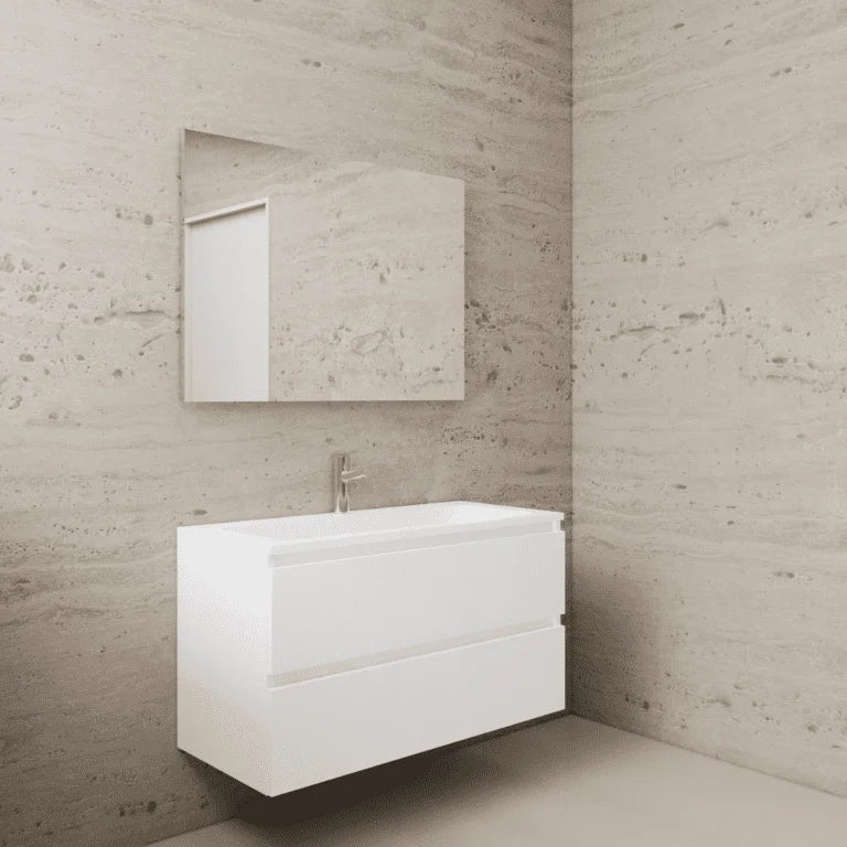 LYSKA Wasmeubel 80 cm – Wit Hoogglans Onderkast + Mat Witte Wastafel met Kraangat