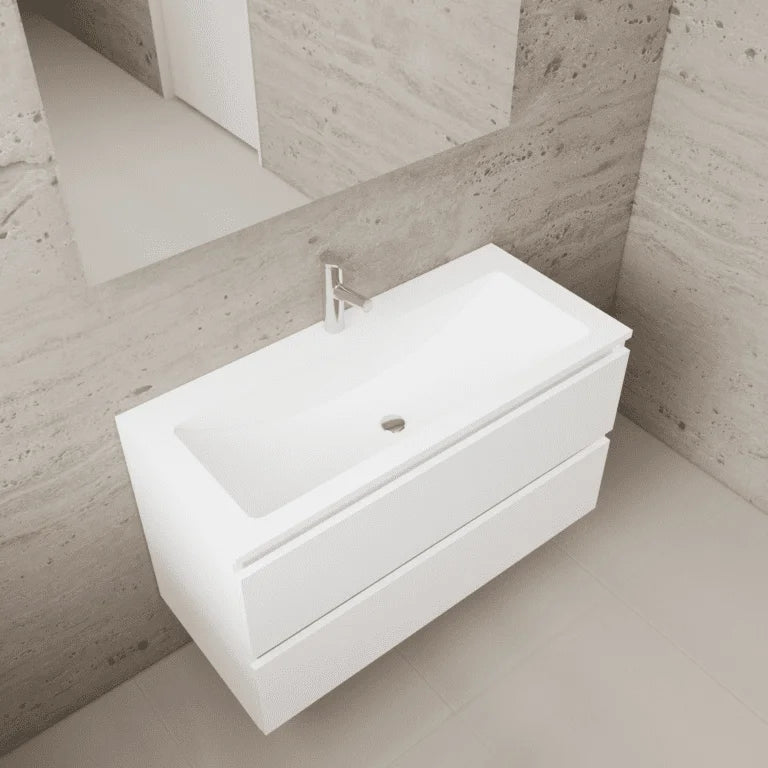 LYSKA Wasmeubel 80 cm – Wit Hoogglans Onderkast + Mat Witte Wastafel met Kraangat