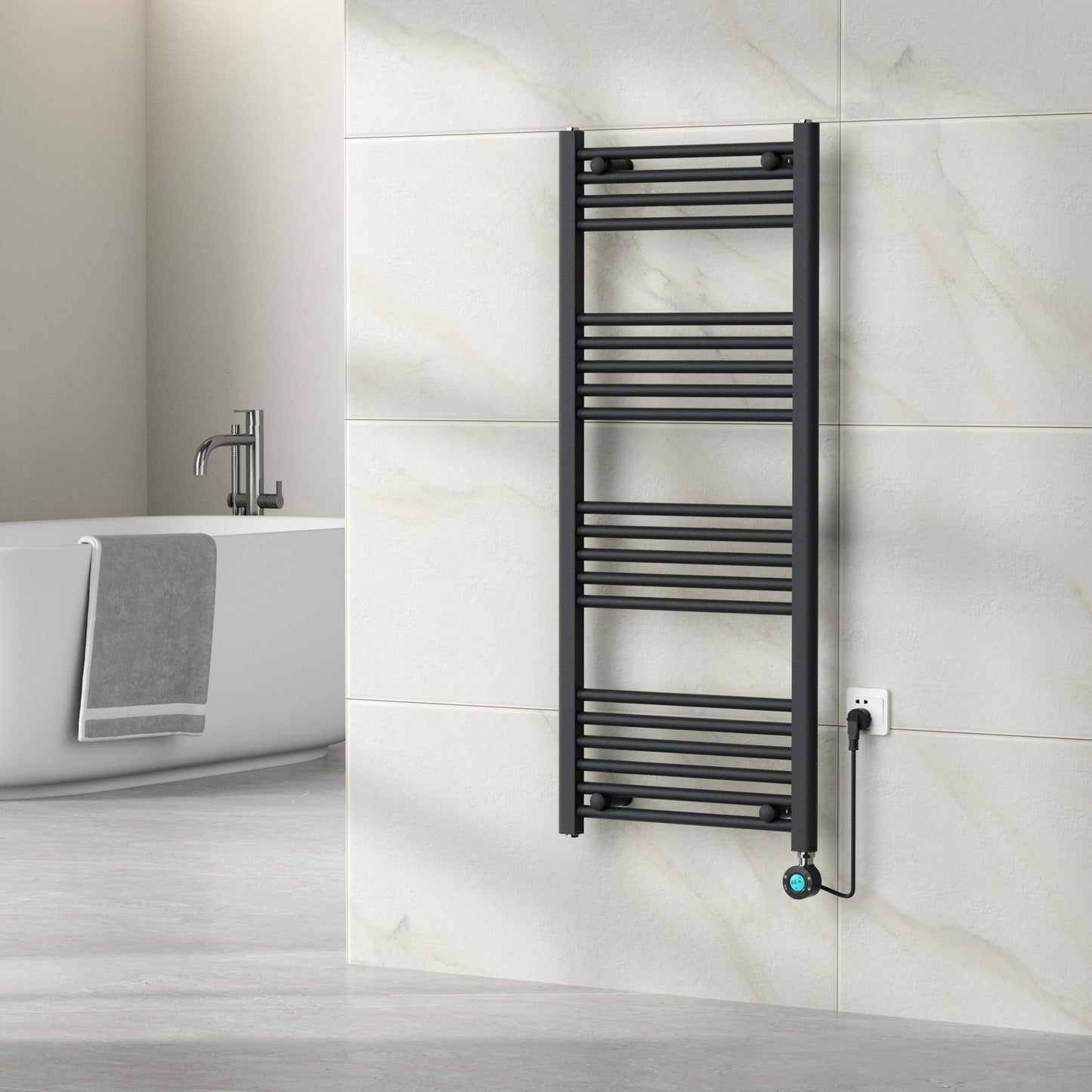 Viidako – Elektrische Handdoekradiator – Met thermostaat – 1200×500 mm – Mat zwart – 500 Watt