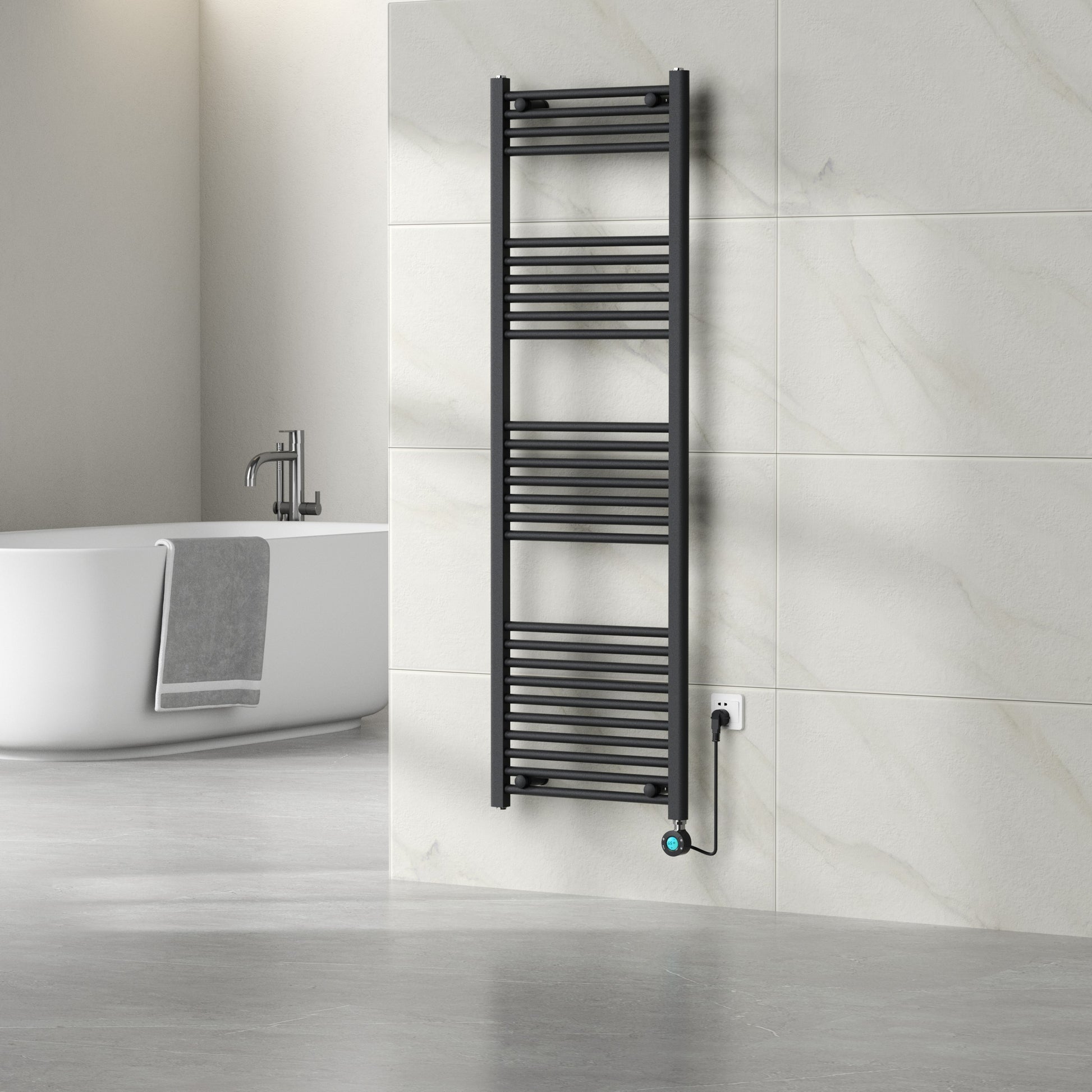 Viidako – Elektrische Handdoekradiator – Met thermostaat – 1600×500 mm – Mat zwart – 700 Watt