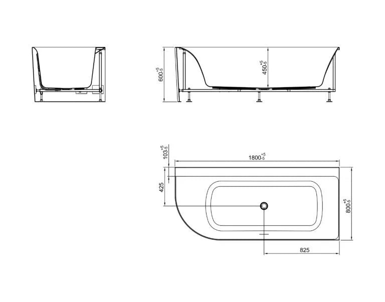 LYSKA Kleinmann Hoekbad Bobbii – Glans Wit – 180×80 cm