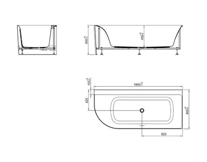 LYSKA Kleinmann Hoekbad Bobbii – Glans Wit – 180×80 cm