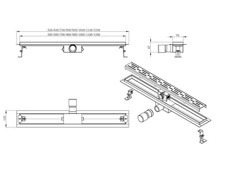 LYSKA - Wiesbaden RVS Douchegoot met Flens en Tegelrooster – 120 x 7 cm