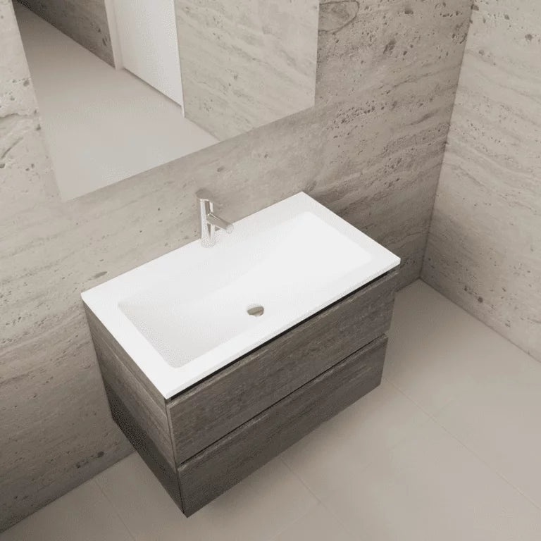 LYSKA Wasmeubel 80cm Frey Oak – Mat Witte Wastafel met Kraangat