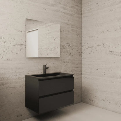 LYSKA Gliss Design Wasmeubel 80 cm - Mat Zwart Onderkast & Wastafel