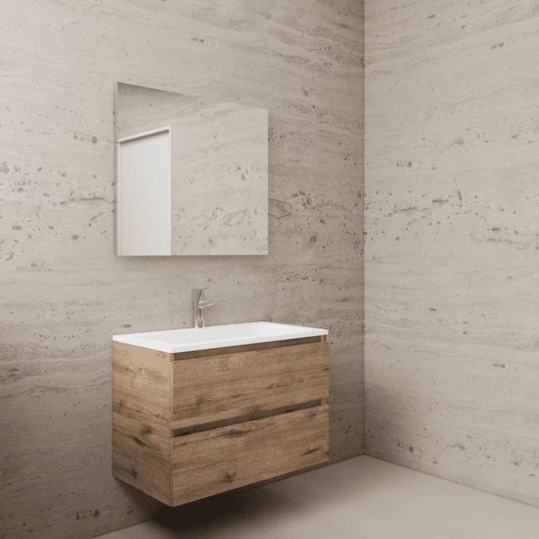 LYSKA Gliss Wasmeubel 80cm Frey Oak – Mat Witte Wastafel met Kraangat