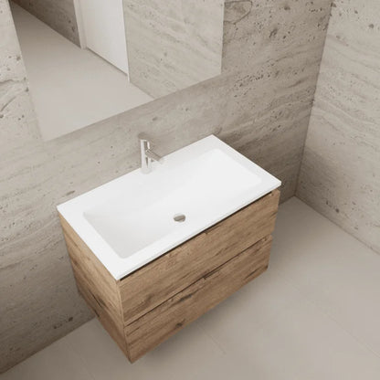 LYSKA Gliss Wasmeubel 80cm Frey Oak – Mat Witte Wastafel met Kraangat