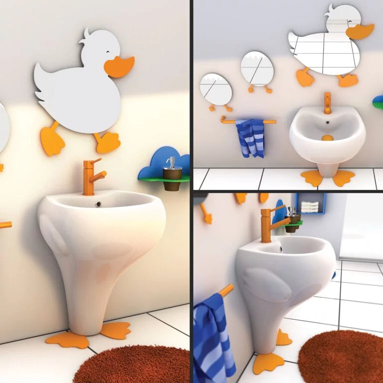 LYSKA Ducky Spiegel – Kindvriendelijke Badkamerspiegel met Geel Eend Figuur – Veilig & Speels Ontwerp