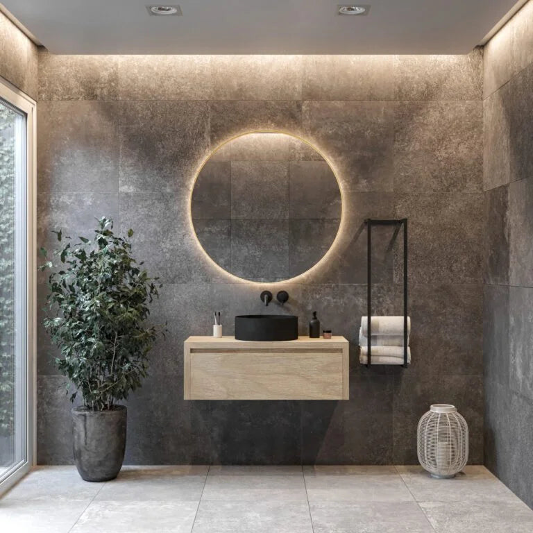 LYSKA Athene LED Badkamerspiegel Ø120 cm – Mat Goud – Dimbare Verlichting met 3 Lichtstanden – IP44