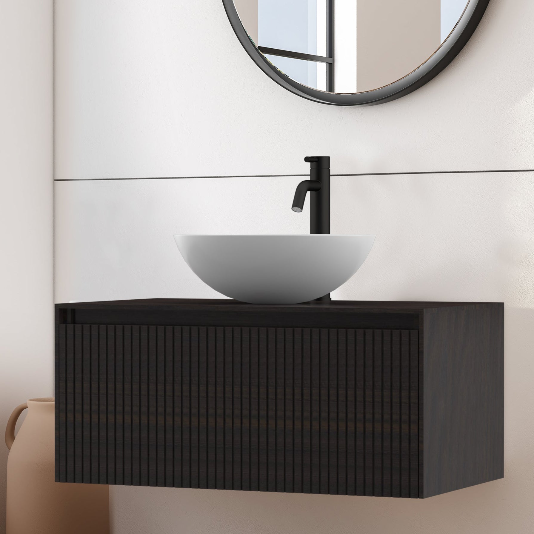 Viidako – Signature Design Badkamermeubel 80 cm breed – Charcoal – Top kwaliteit & perfect passend in uw Japandi badkamer! – Inclusief topblad