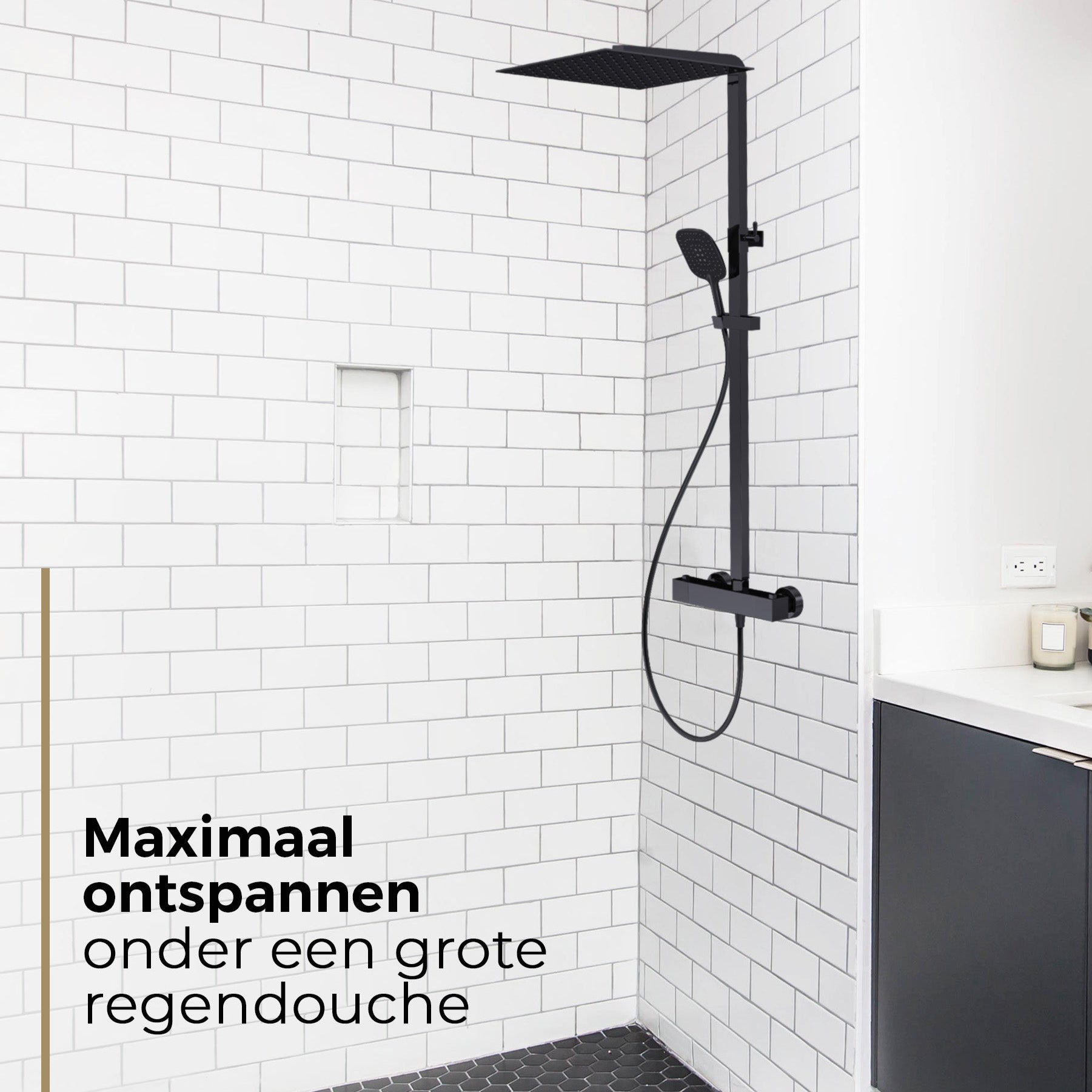 Viidako - Kimii Doucheset Opbouw Compleet – Mat Zwart – 30 cm x 30 cm regendouche