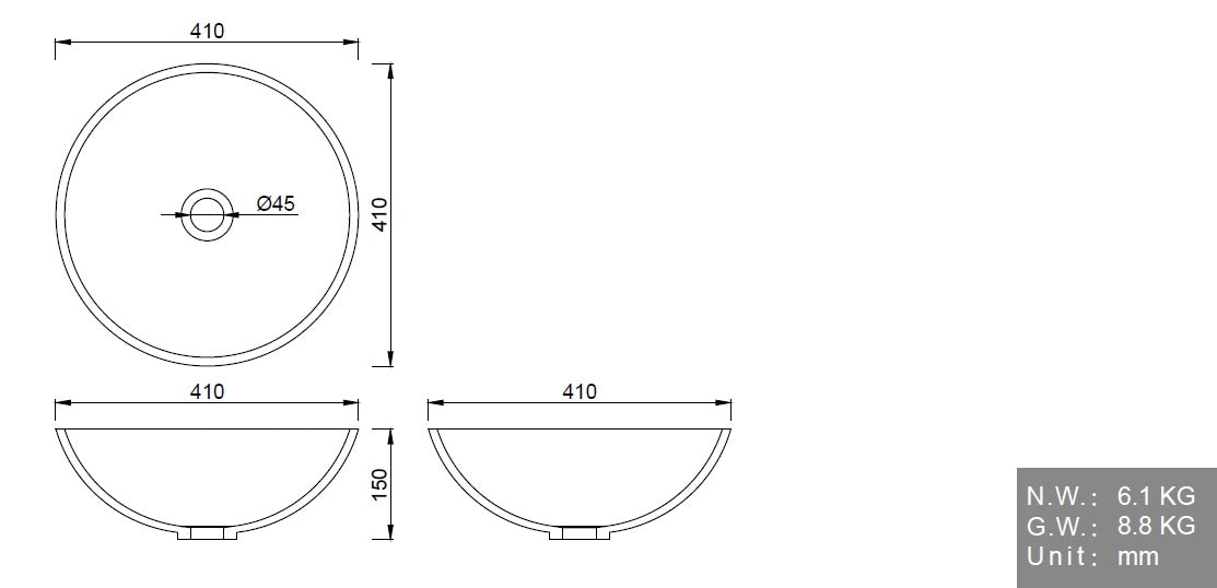 Sani Solid – Waskom – Solid Surface Geneve- mat wit – 41 x 41 x 15 cm