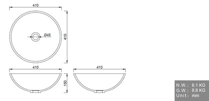 Sani Solid – Waskom – Solid Surface Geneve- mat wit – 41 x 41 x 15 cm