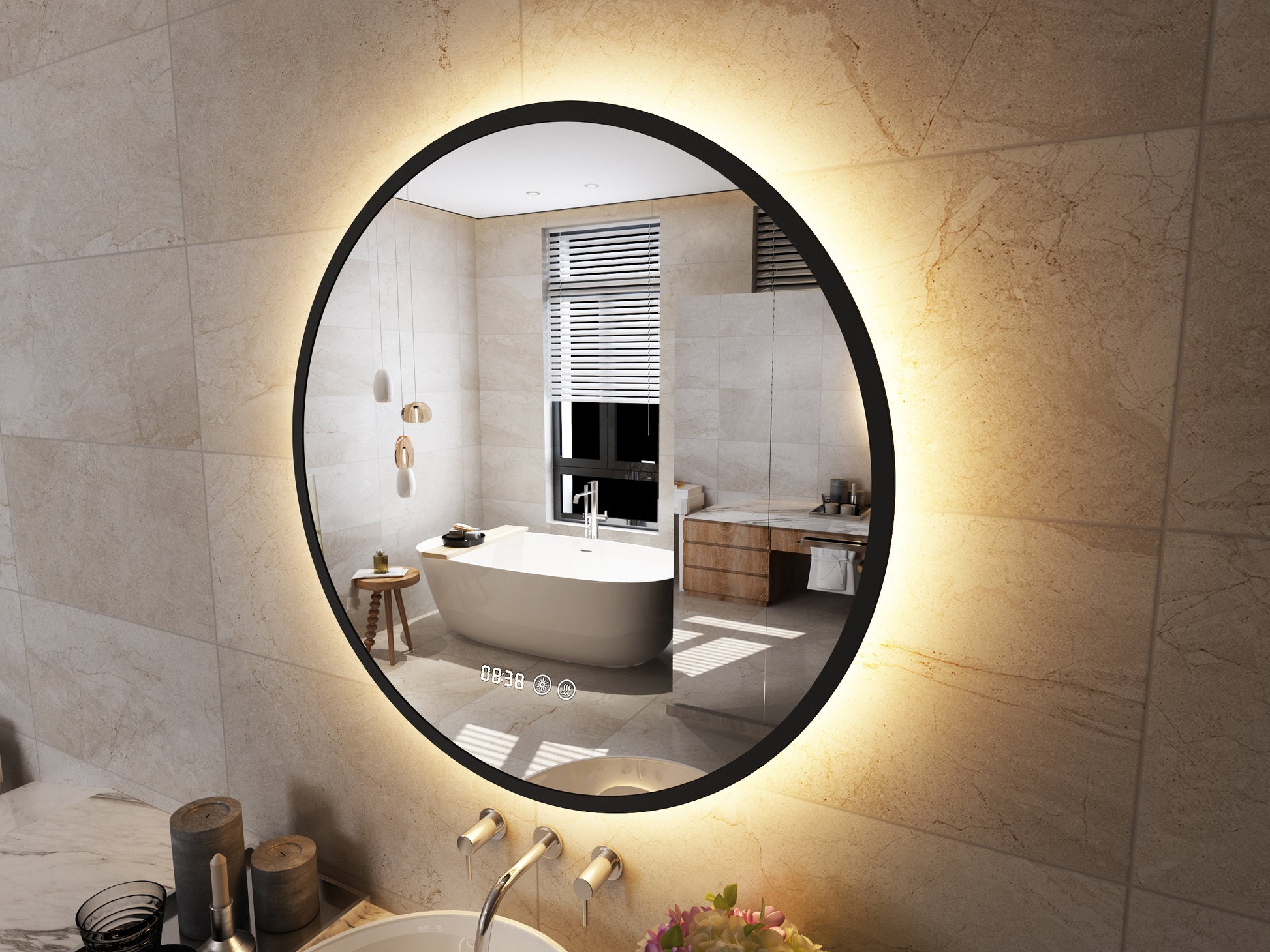 Viidako – Luxurii LED Badkamerspiegel - Mat Zwart - 80cm Ø