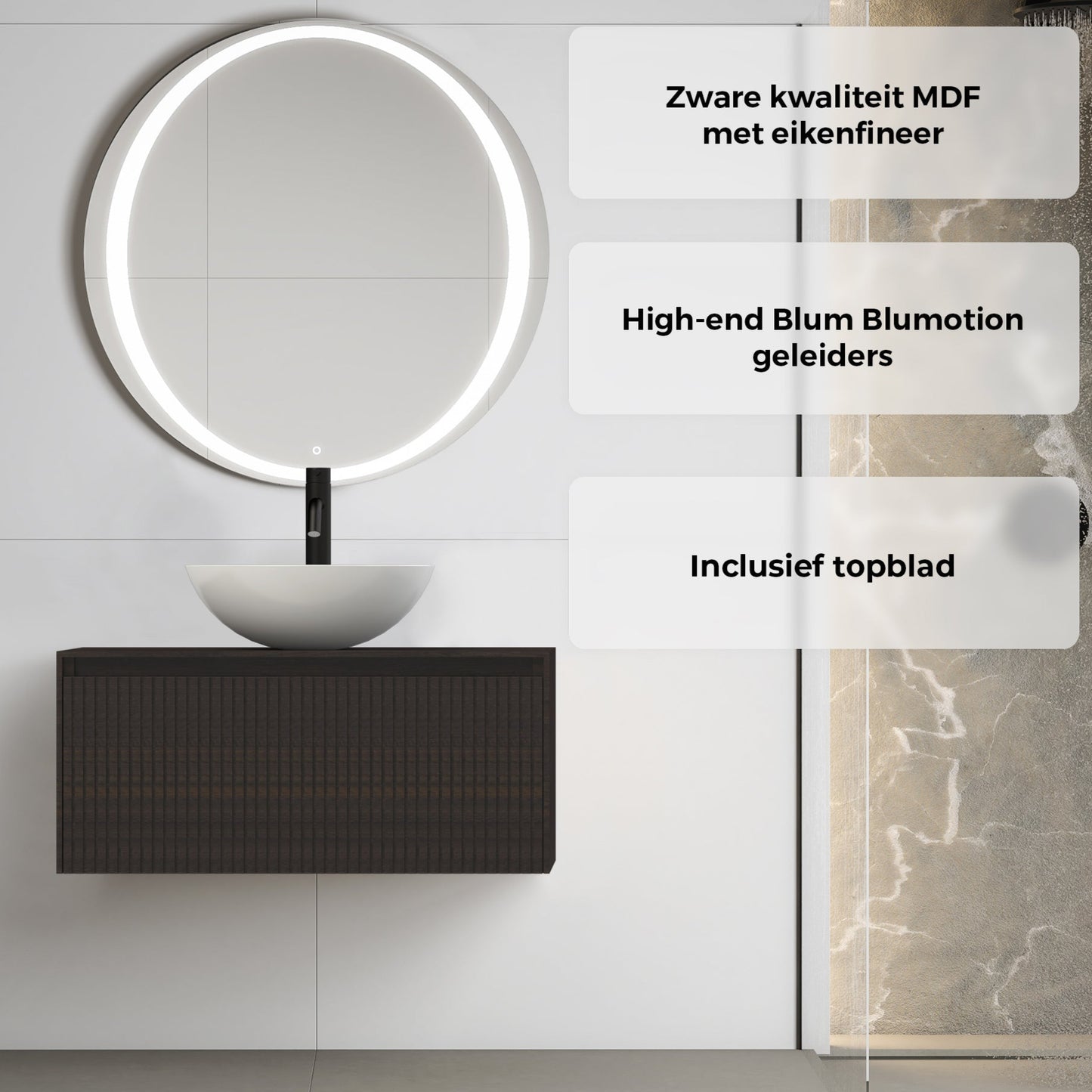 Viidako – Signature Design Badkamermeubel 80 cm breed – Charcoal – Top kwaliteit & perfect passend in uw Japandi badkamer! – Inclusief topblad