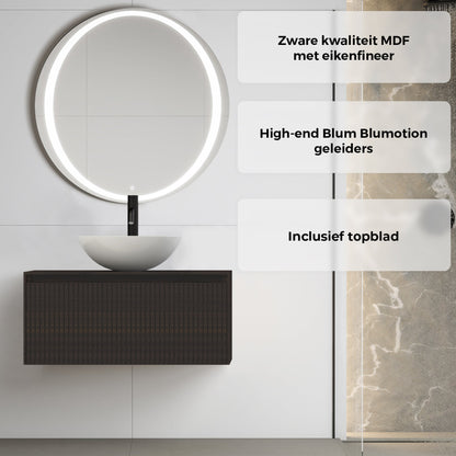 Viidako – Signature Design Badkamermeubel 80 cm breed – Charcoal – Top kwaliteit & perfect passend in uw Japandi badkamer! – Inclusief topblad