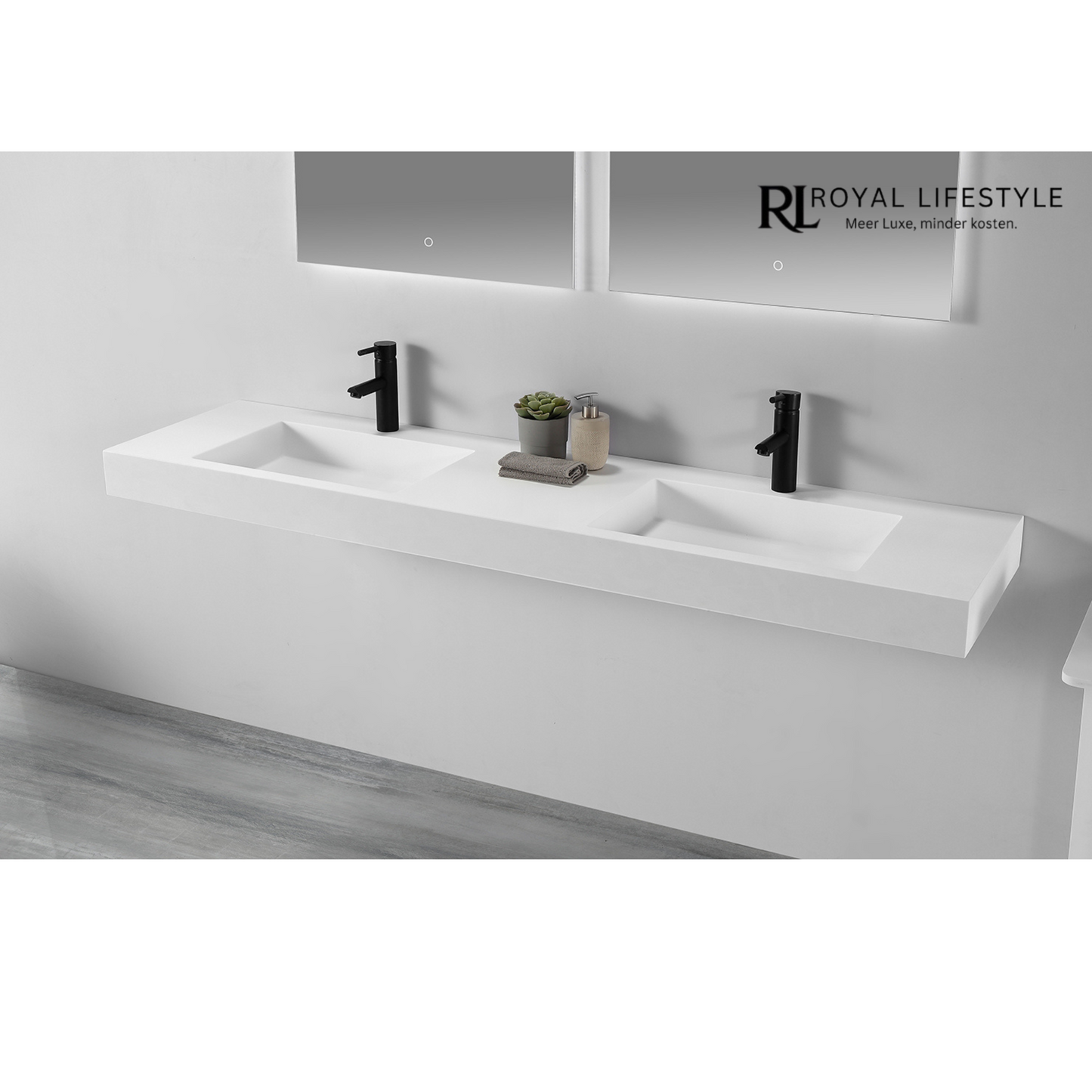 LYSKA Atria Dubbele Wastafel – Solid Surface – 180 cm – Mat Wit