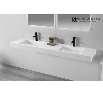 LYSKA Atria Dubbele Wastafel – Solid Surface – 180 cm – Mat Wit