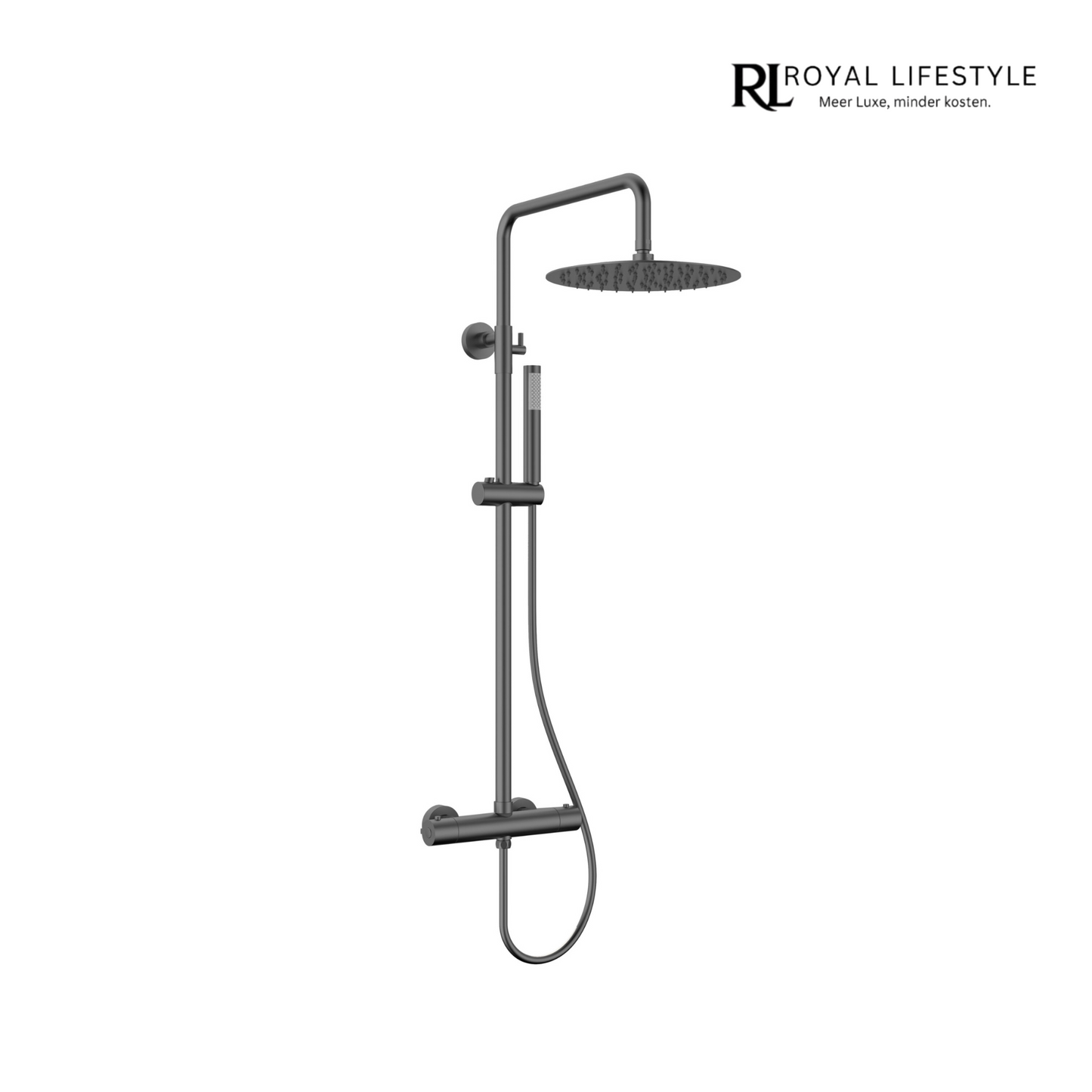 LYSKA Atria Doucheset – Opbouw Compleet – Gun Metal – Met Regendouche, Handdouche & Thermostaatkraan