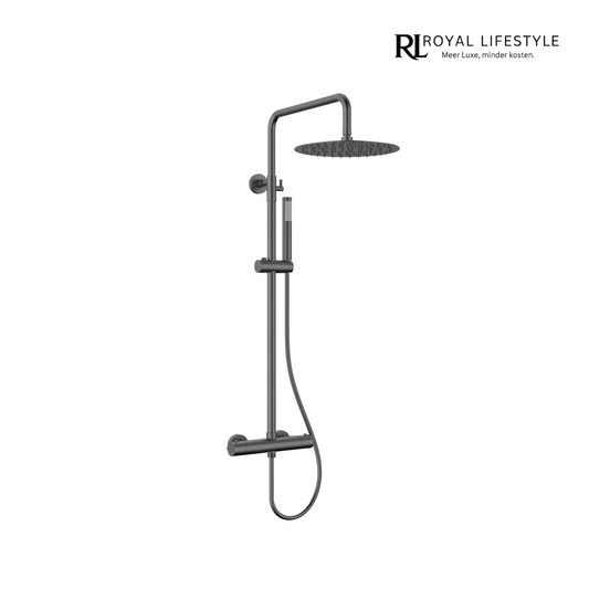 LYSKA Atria Doucheset – Opbouw Compleet – Gun Metal – Met Regendouche, Handdouche & Thermostaatkraan
