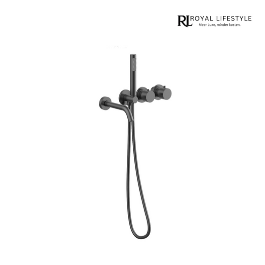 LYSKA Luxurii Gun Metal inbouwbadmengkraan - Met handdouche & Vernet inbouwdeel