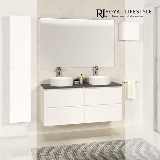 LYSKA Elara Badmeubelset – 120 cm Mat Wit met Grijs MICROTEC Blad & LED Spiegel