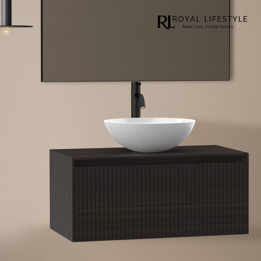 LYSKA Sano Badkamermeubel 80 cm – Charcoal – Japandi Design met Topblad & Softclose Lade