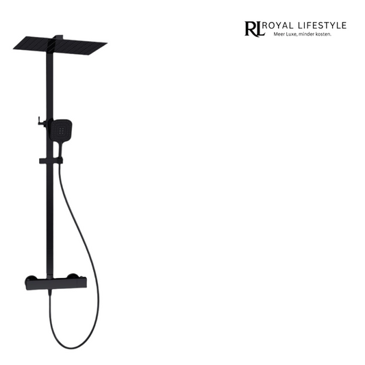 LYSKA Atria Doucheset – Opbouw Compleet – Mat Zwart – Met 30×30 cm Regendouche, Handdouche & Thermostaatkraan