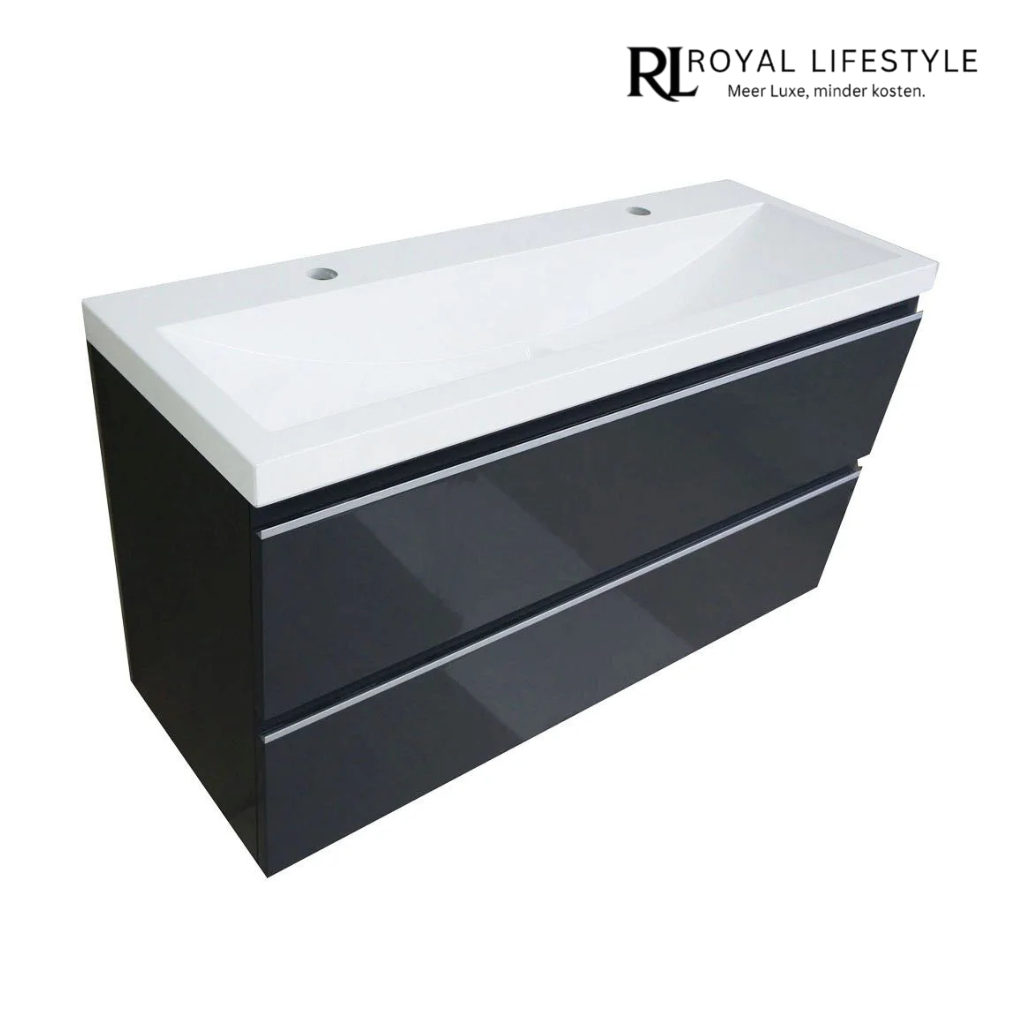 LYSKA Onderkast 100×36 cm – Hoogglans Grijs – Dubbele Softclose Laden