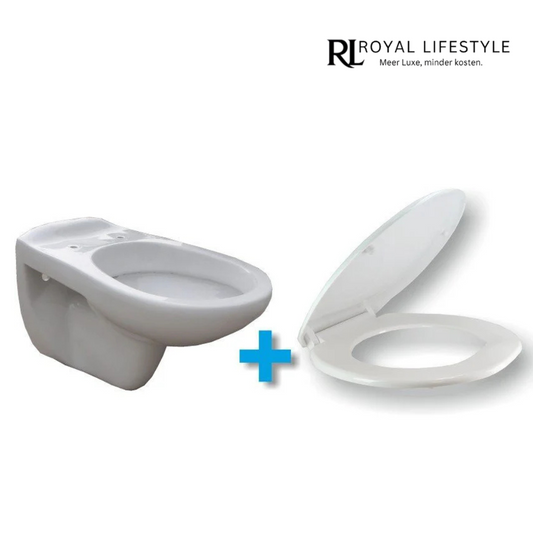 LYSKA - Neptunus Wandcloset met Neptunus Toiletzitting Glans – 54 cm – Wit – ONE PACK – Moderne Badkameroplossing