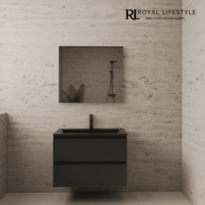 LYSKA Gliss Design Wasmeubel 80 cm - Mat Zwart Onderkast & Wastafel
