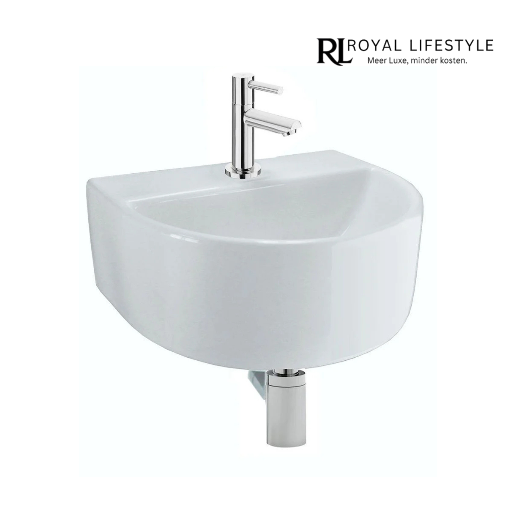 LYSKA One Pack Lara Fontein + Amador Chroom Kraan – Complete Set – Compacte Toiletfontein met Plug, Sifon & Bevestiging – Wit