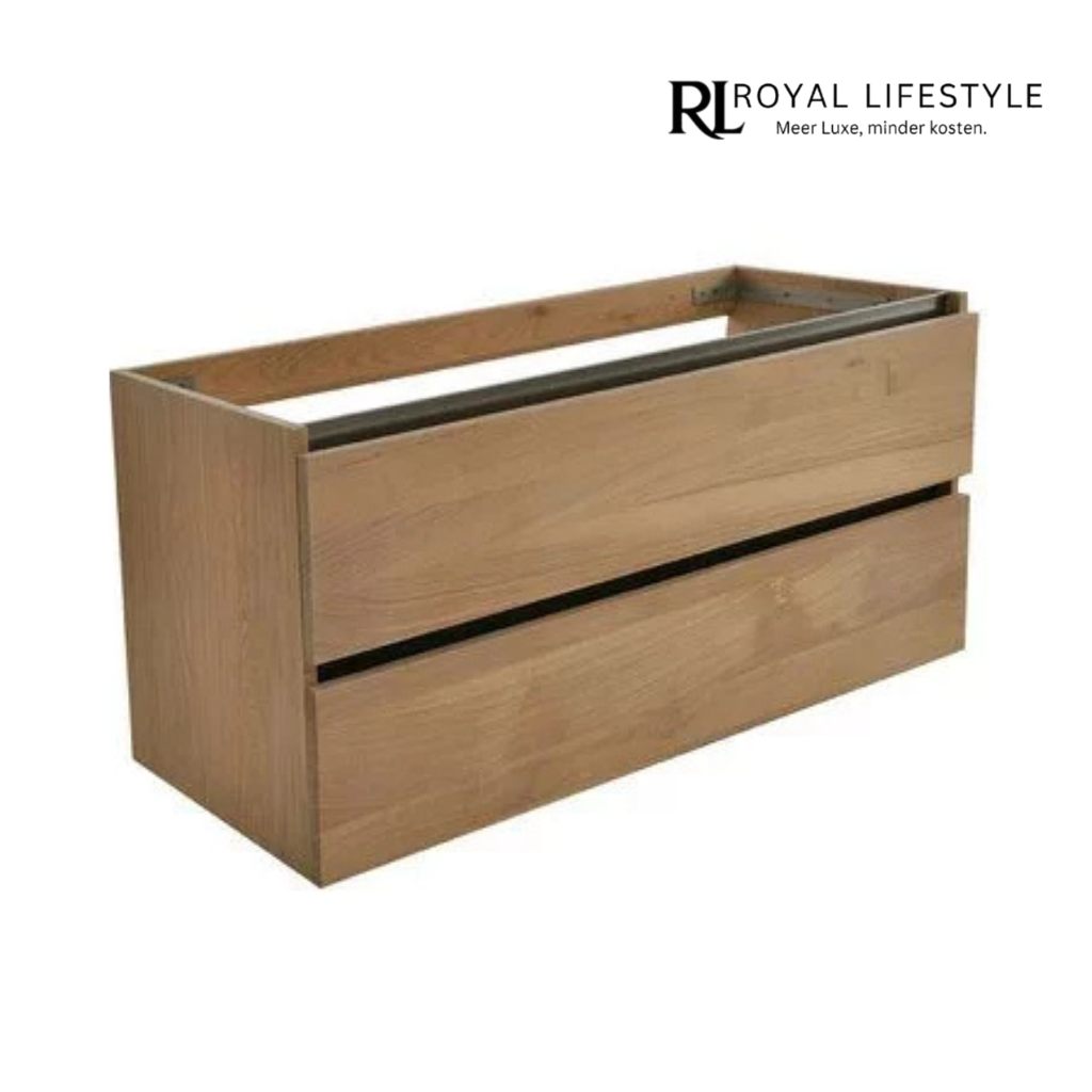 LYSKA Wiesbaden Vision OAK Badkamer Onderkast 120x46x53 cm – Dubbele Wastafel – Massief Eiken – Softclose Laden