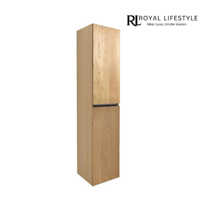 LYSKA Wiesbaden Vision OAK Kolomkast 160x35x35 cm – Massief Eiken – 2 Deuren – Omkeerbaar – Glazen Legplanken