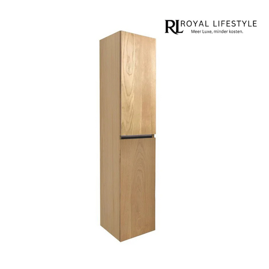 LYSKA Wiesbaden Vision OAK Kolomkast 160x35x35 cm – Massief Eiken – 2 Deuren – Omkeerbaar – Glazen Legplanken