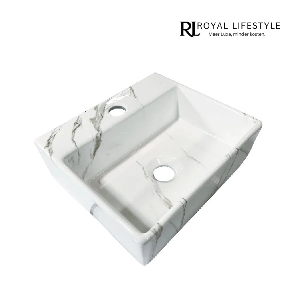 LYSKA Leto Fontein 33,5x29x11,5 cm – Keramiek Carrara Glans – Modern & Elegant