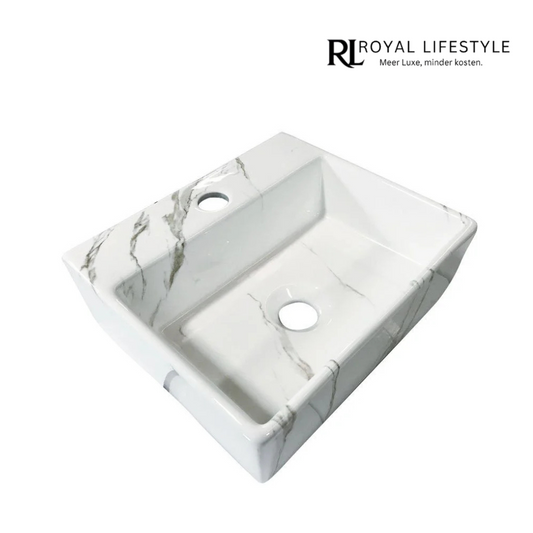 LYSKA Leto Fontein 33,5x29x11,5 cm – Keramiek Carrara Glans – Modern & Elegant