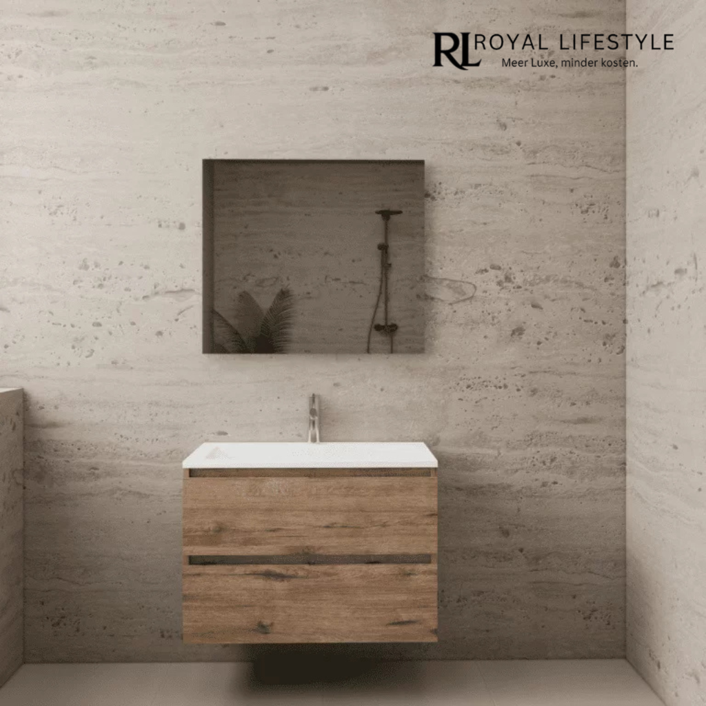 LYSKA Gliss Wasmeubel 80cm Frey Oak – Mat Witte Wastafel met Kraangat