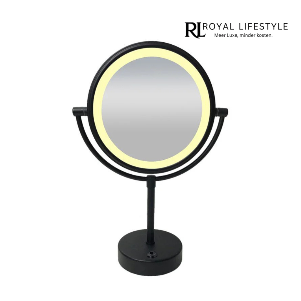 LYSKA Staande Scheerspiegel 20 cm – LED Verlichting, 5x Vergroting, Mat Zwart