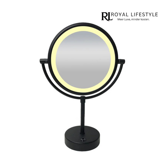 LYSKA Staande Scheerspiegel 20 cm – LED Verlichting, 5x Vergroting, Mat Zwart