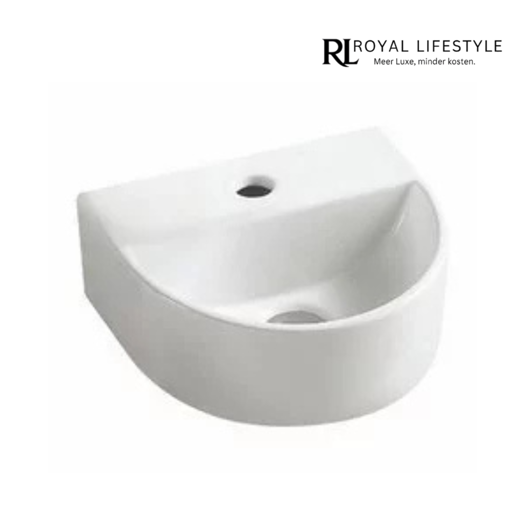 LYSKA Lara Halfrond Fonteintje 30x25x12 cm – Wit Zonder Overloop