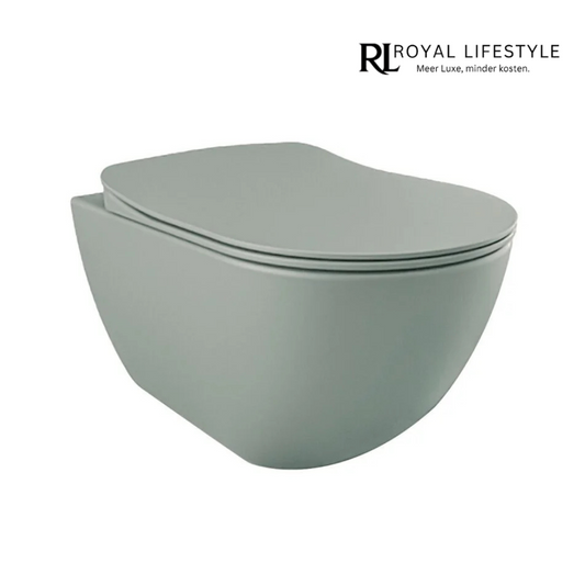 LYSKA Rimoff Ophang WC Zonder Bidet – Nijlgroen – Keramiek – Waterbesparend – Rim-Off – Antibacterieel – Wandmodel