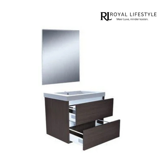 LYSKA Vision Meubelset 60 cm – Houtnerf Grijs – Inclusief Spiegel – Badkamermeubel met Onderkast & 2 Lades