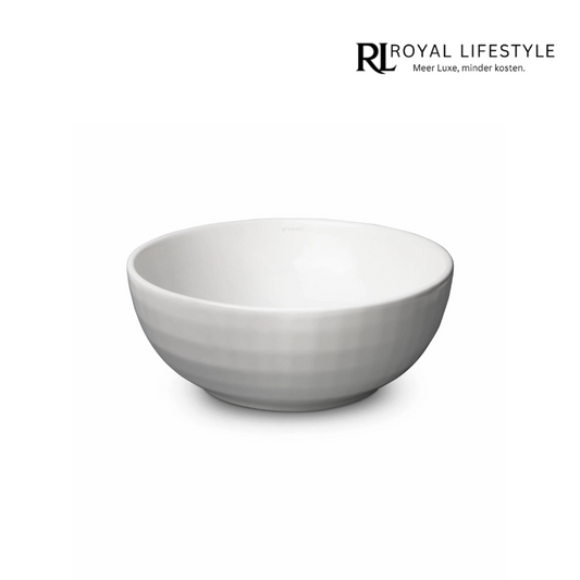 LYSKA - Koriiste Ronde Waskom 40 cm – Mat Warm Wit – Moderne Opzetwastafel van Keramiek