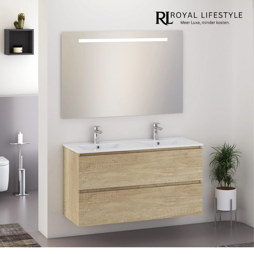 LYSKA SEPHIA Badmeubel 120 cm Nature – Dubbele Wastafel & LED Spiegel